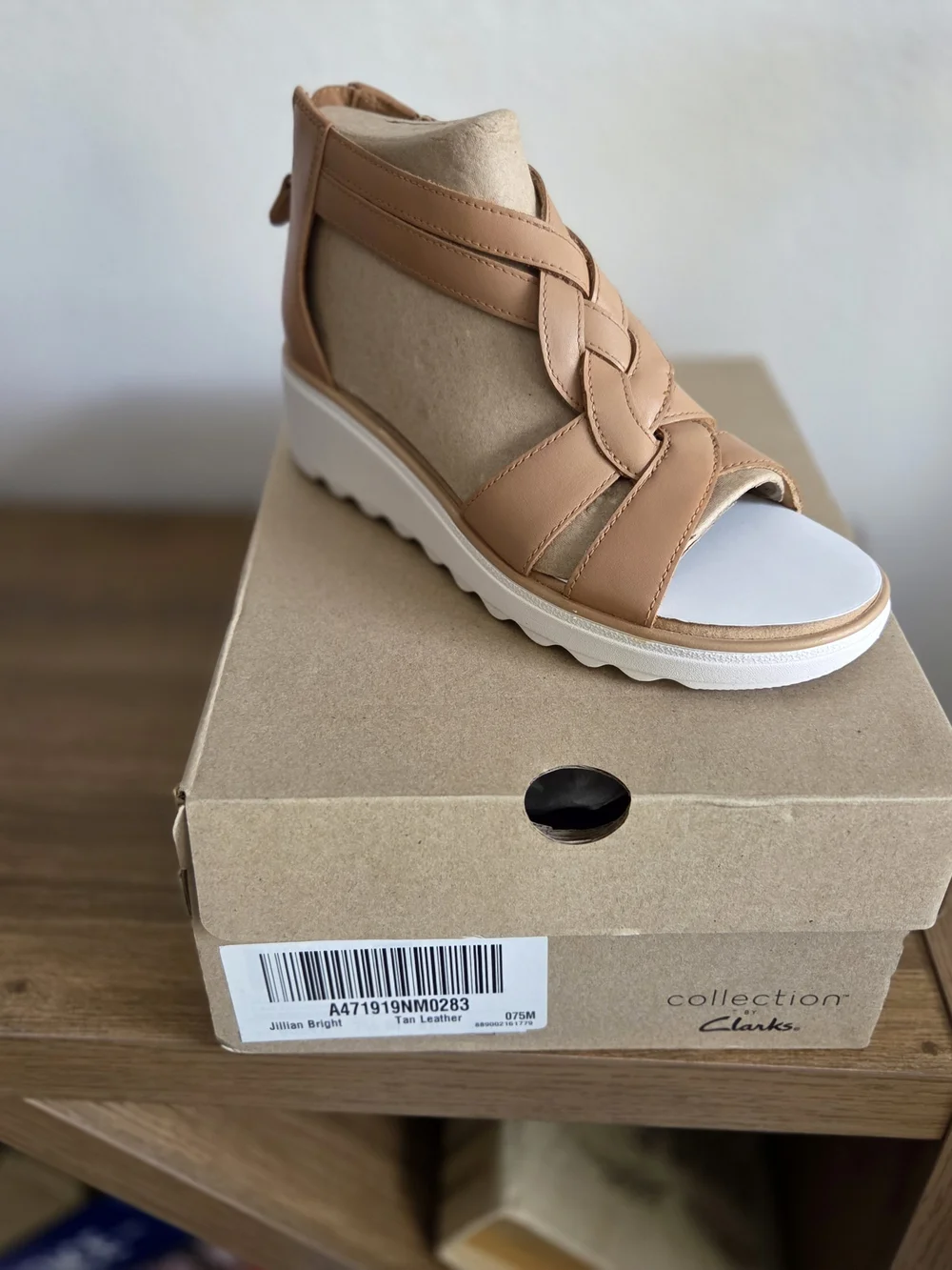 Clarks Braided Leather Wedge Slingback Sandals — Tan